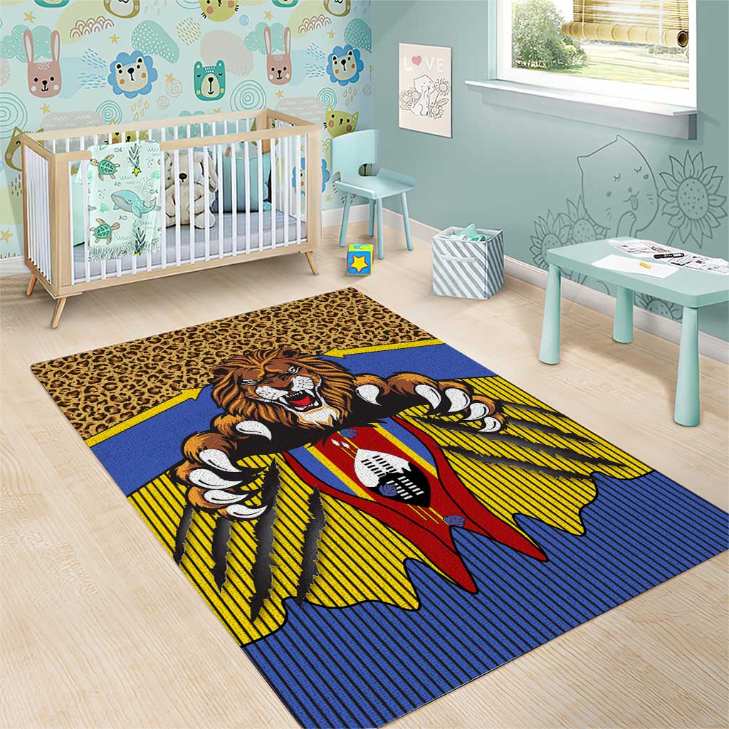 Swaziland Eswatini Area Rug Coat of Arms Lion Elephant Shield Leopard Print Design TS04