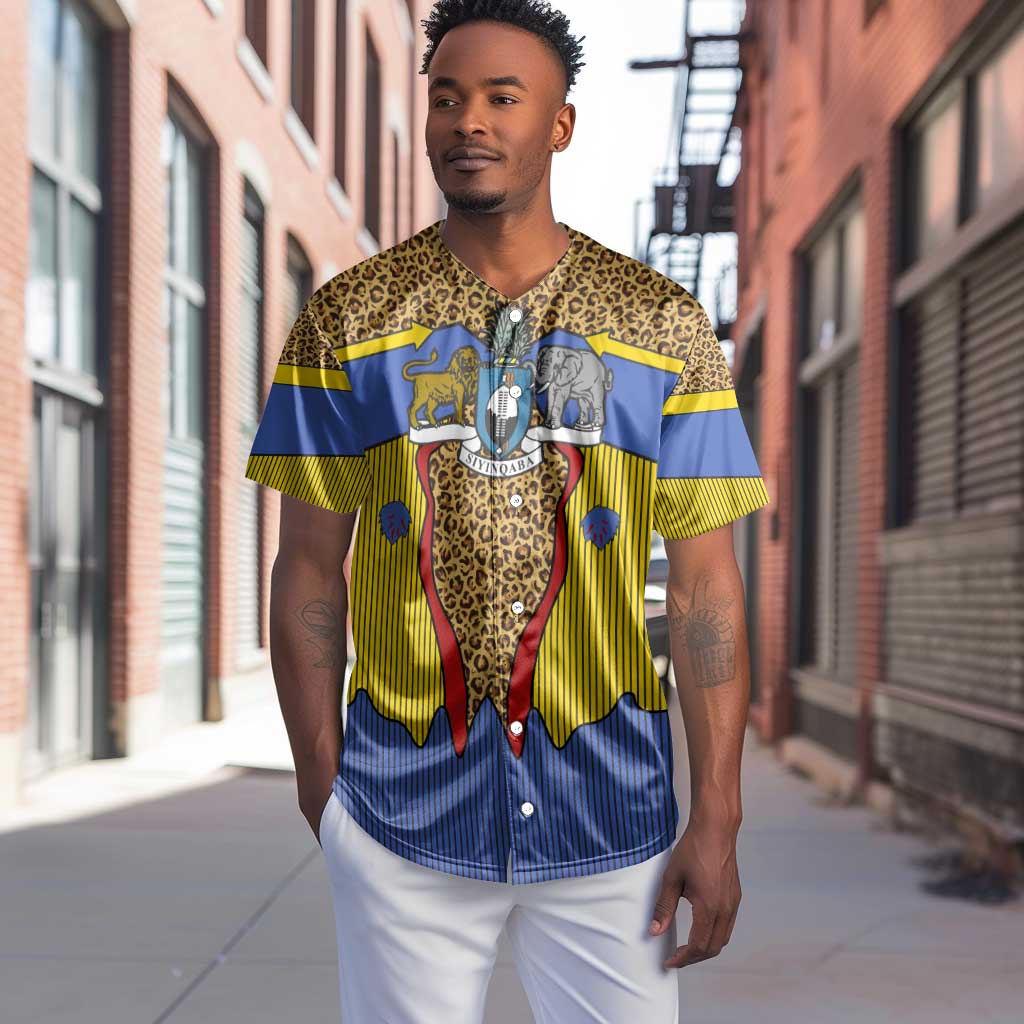 Swaziland Eswatini Baseball Jersey Coat of Arms Lion Elephant Shield Leopard Print Design TS04