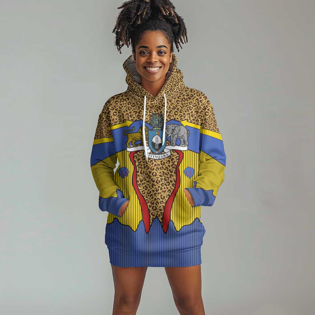 Swaziland Eswatini Hoodie Dress Coat of Arms Lion Elephant Shield Leopard Print Design TS04