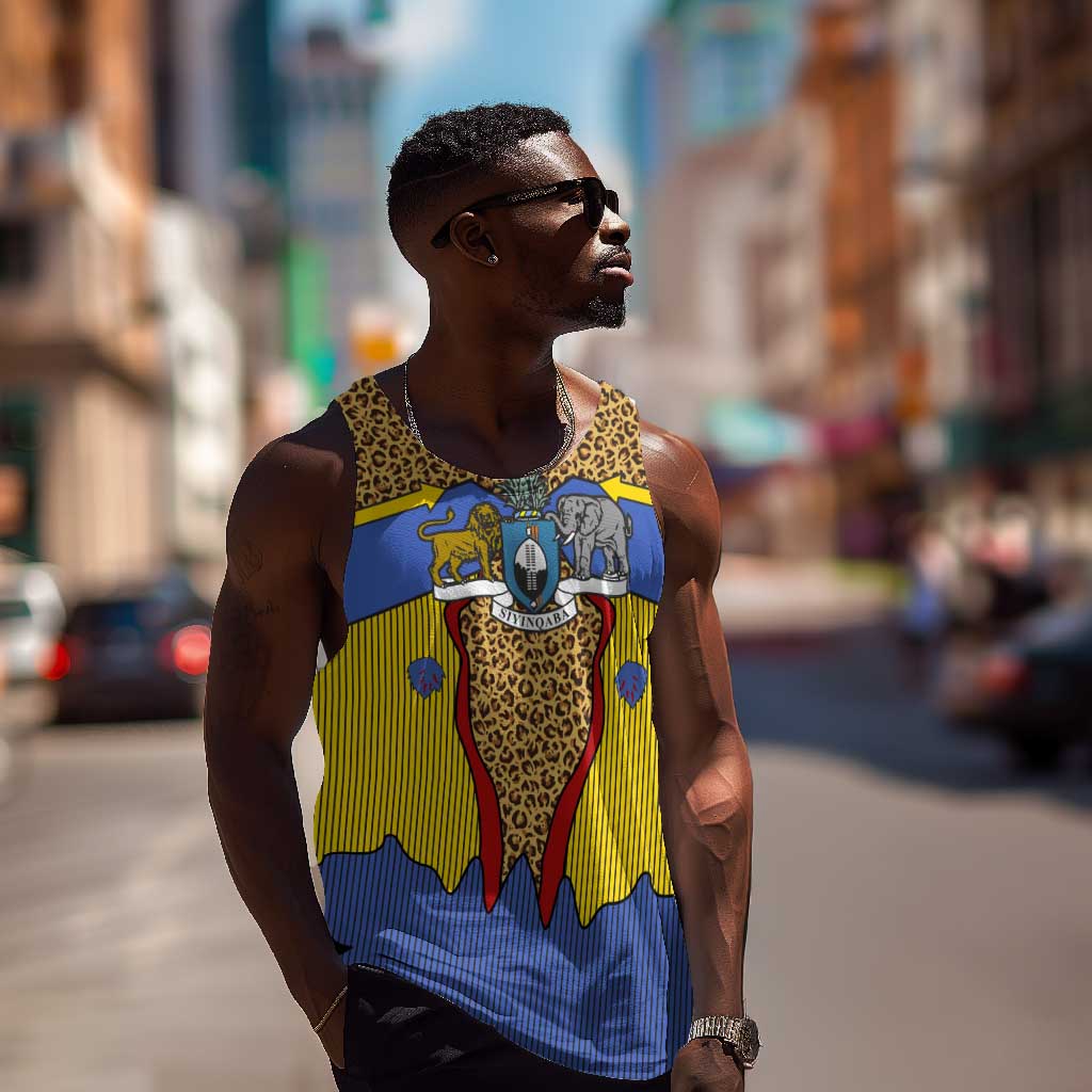 Swaziland Eswatini Men Tank Top Coat of Arms Lion Elephant Shield Leopard Print Design TS04