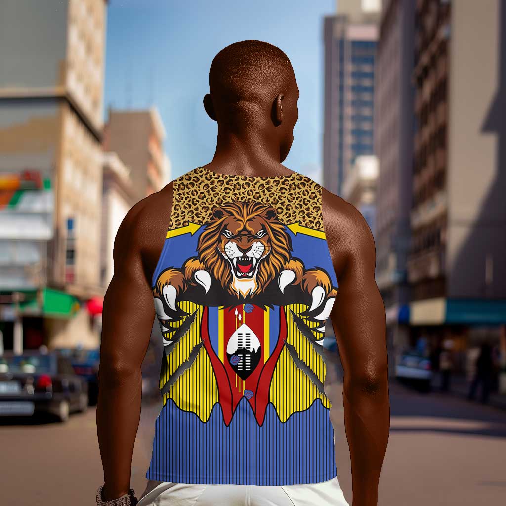 Swaziland Eswatini Men Tank Top Coat of Arms Lion Elephant Shield Leopard Print Design TS04