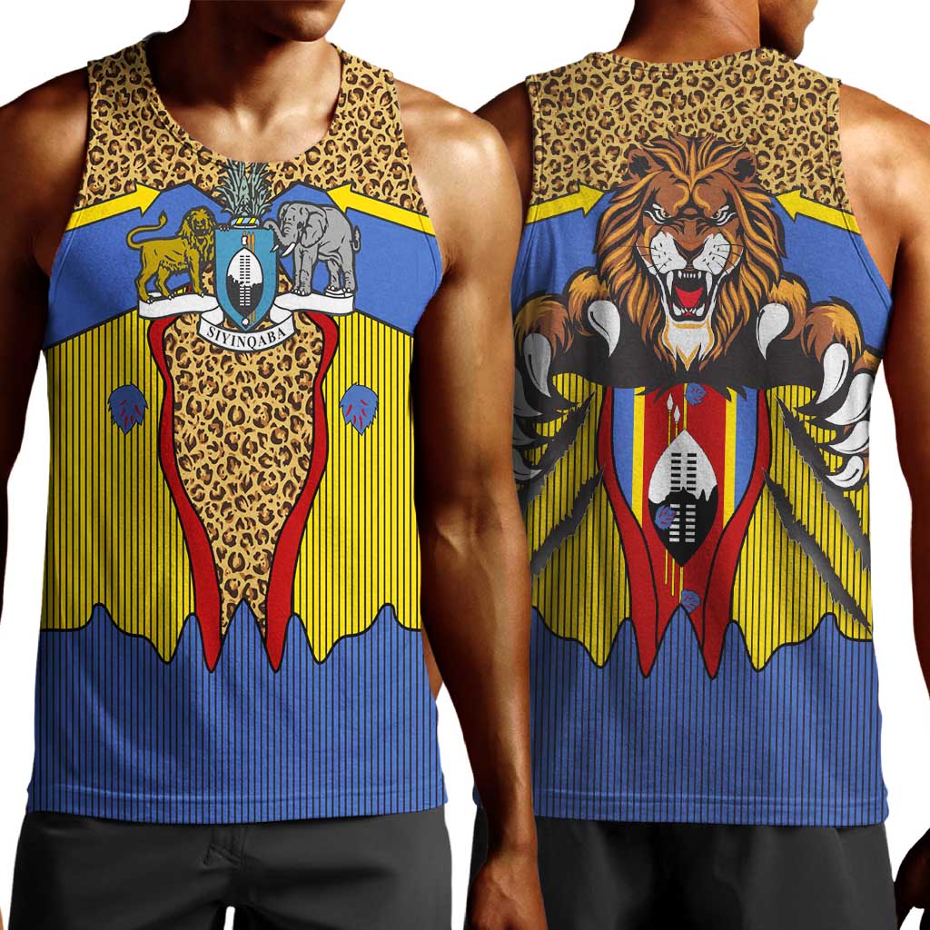 Swaziland Eswatini Men Tank Top Coat of Arms Lion Elephant Shield Leopard Print Design TS04