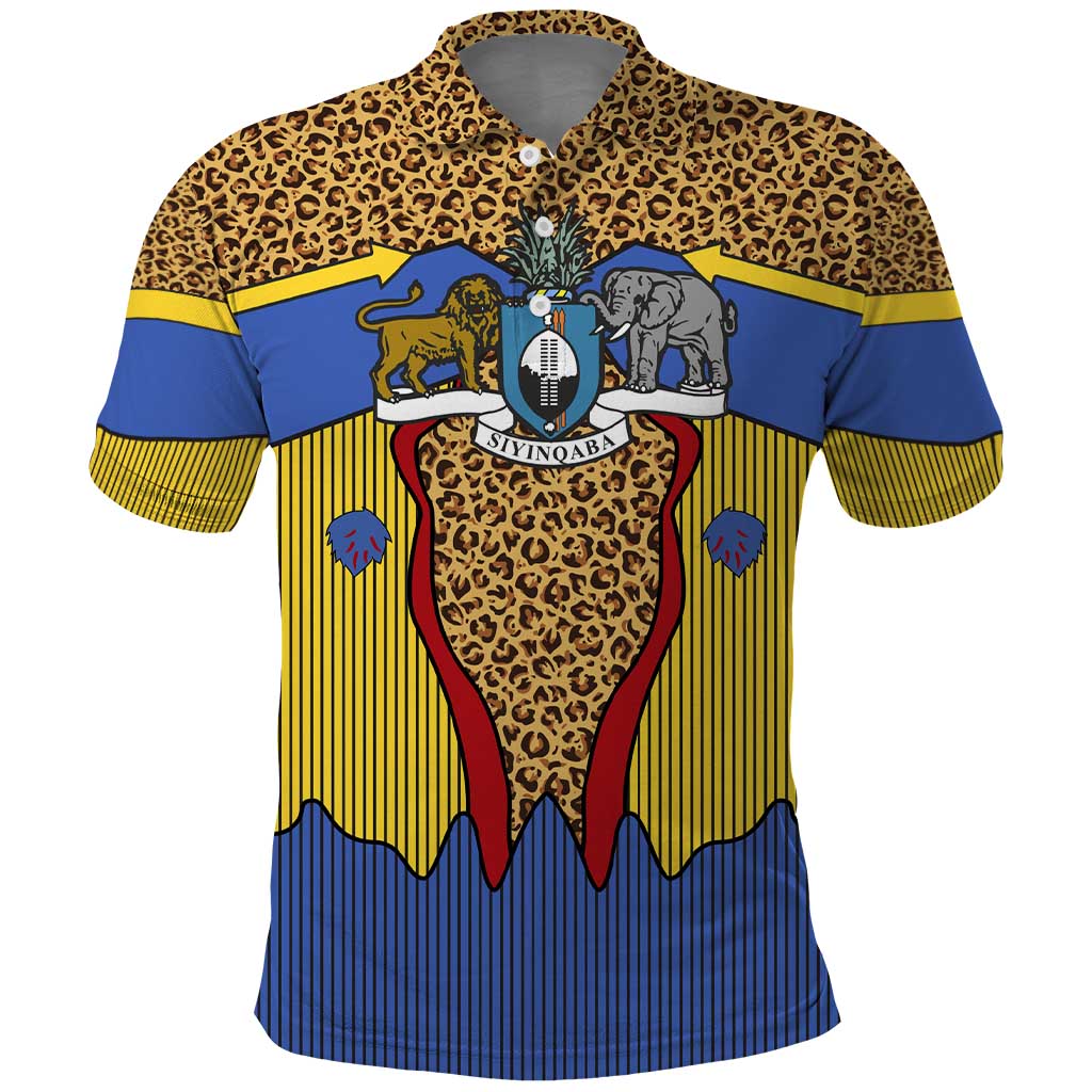 Swaziland Polo Shirt Coat of Arms Lion Elephant Shield Leopard Print Design TS04
