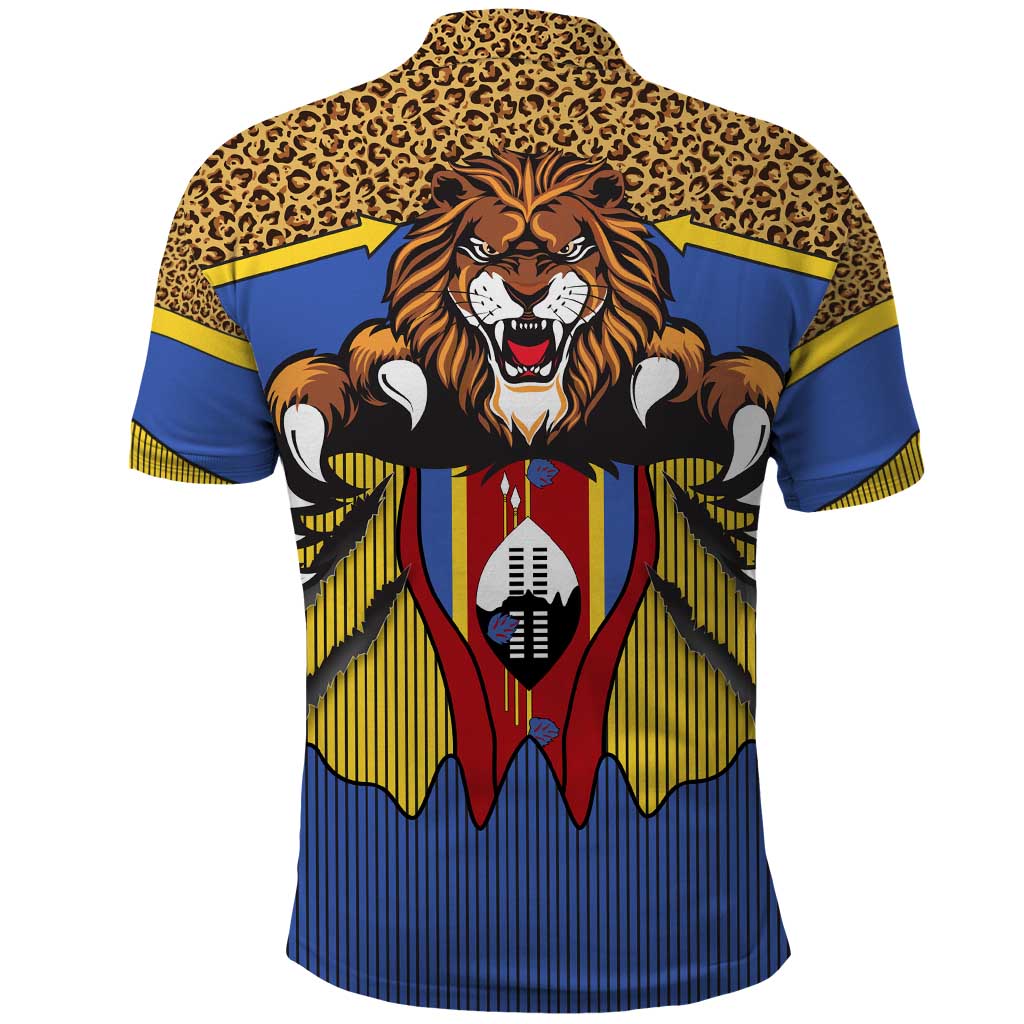 Swaziland Polo Shirt Coat of Arms Lion Elephant Shield Leopard Print Design TS04
