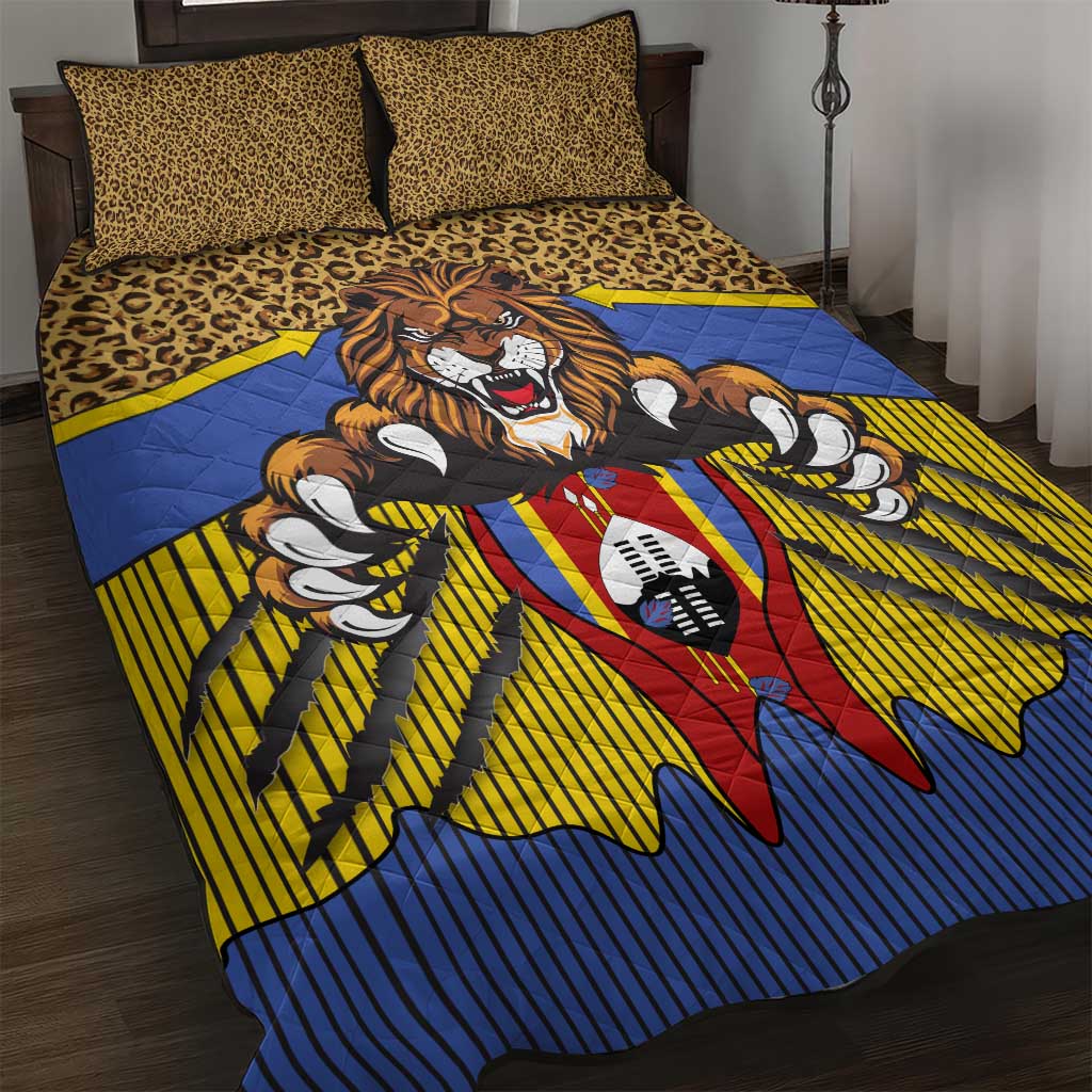 Swaziland Eswatini Quilt Bed Set Coat of Arms Lion Elephant Shield Leopard Print Design TS04