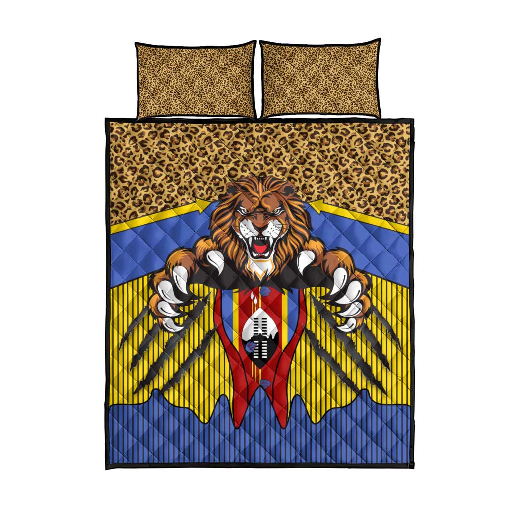 Swaziland Eswatini Quilt Bed Set Coat of Arms Lion Elephant Shield Leopard Print Design TS04
