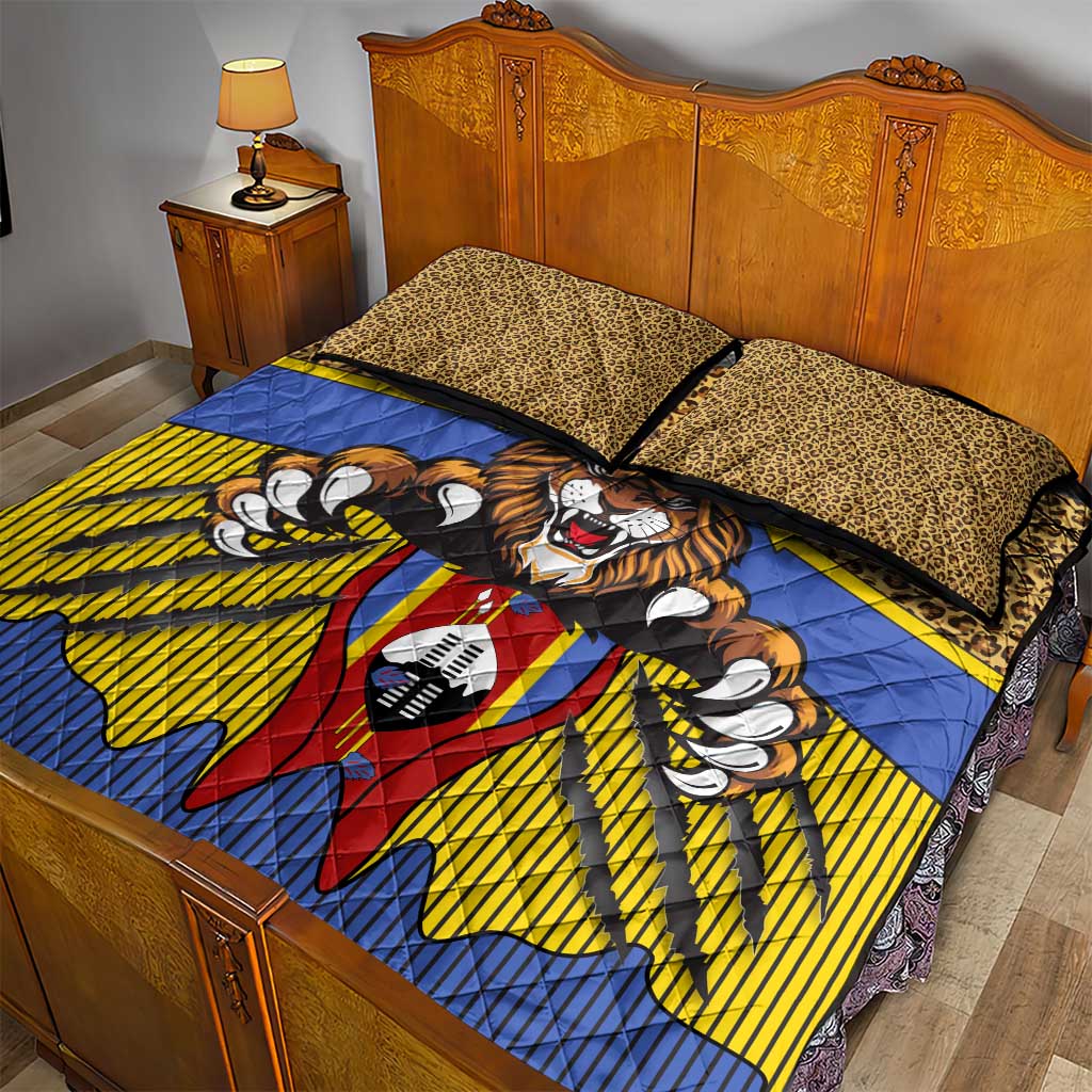 Swaziland Eswatini Quilt Bed Set Coat of Arms Lion Elephant Shield Leopard Print Design TS04