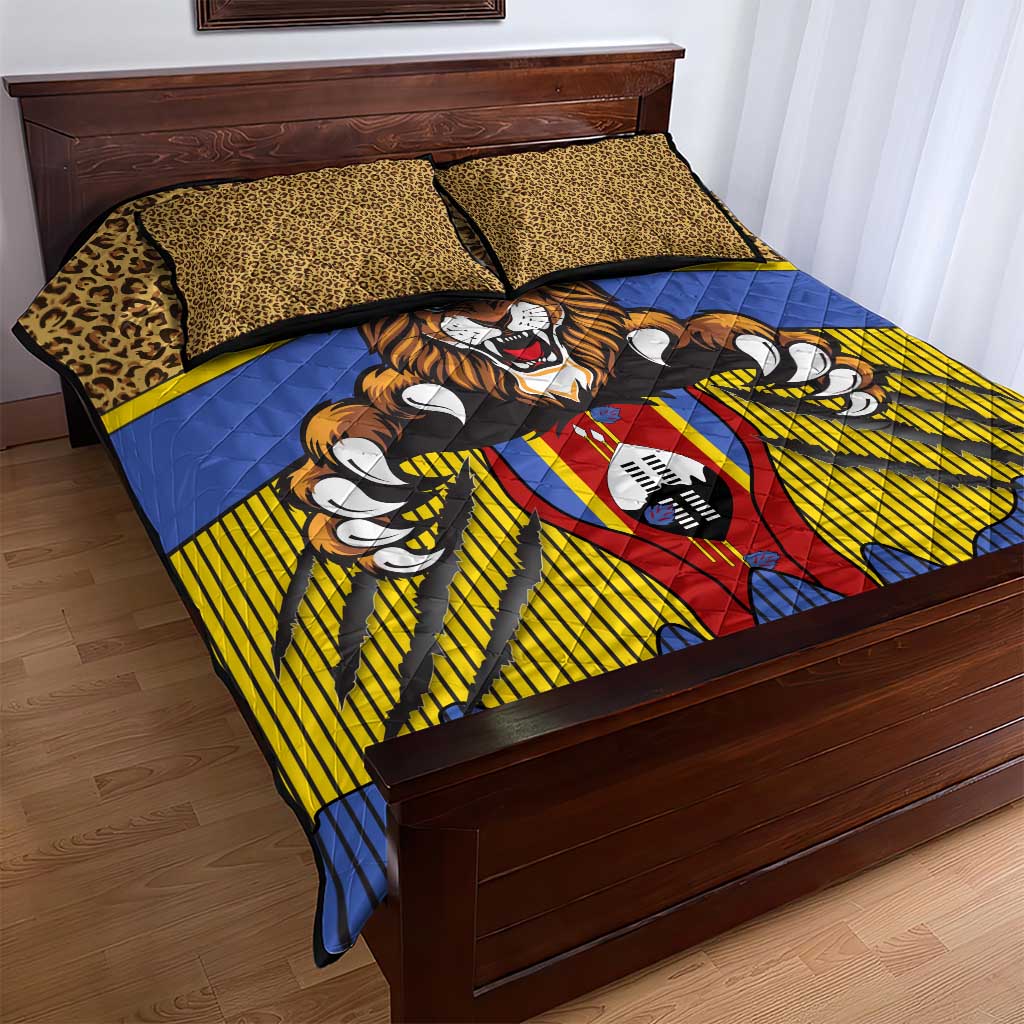 Swaziland Eswatini Quilt Bed Set Coat of Arms Lion Elephant Shield Leopard Print Design TS04