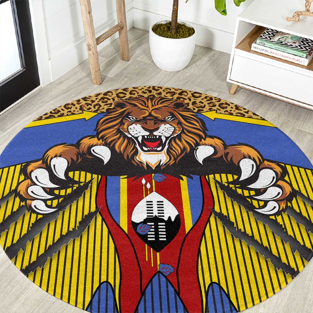 Swaziland Eswatini Round Carpet Coat of Arms Lion Elephant Shield Leopard Print Design TS04