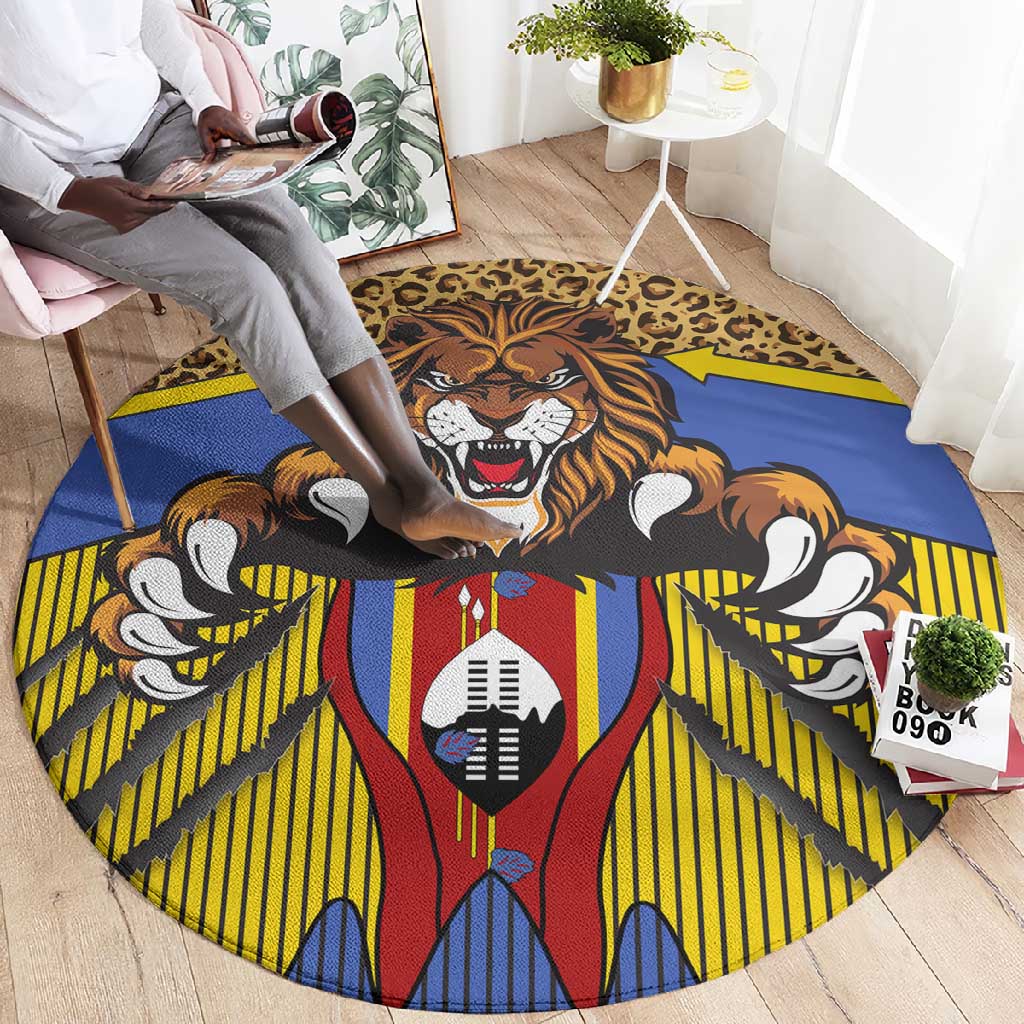 Swaziland Eswatini Round Carpet Coat of Arms Lion Elephant Shield Leopard Print Design TS04