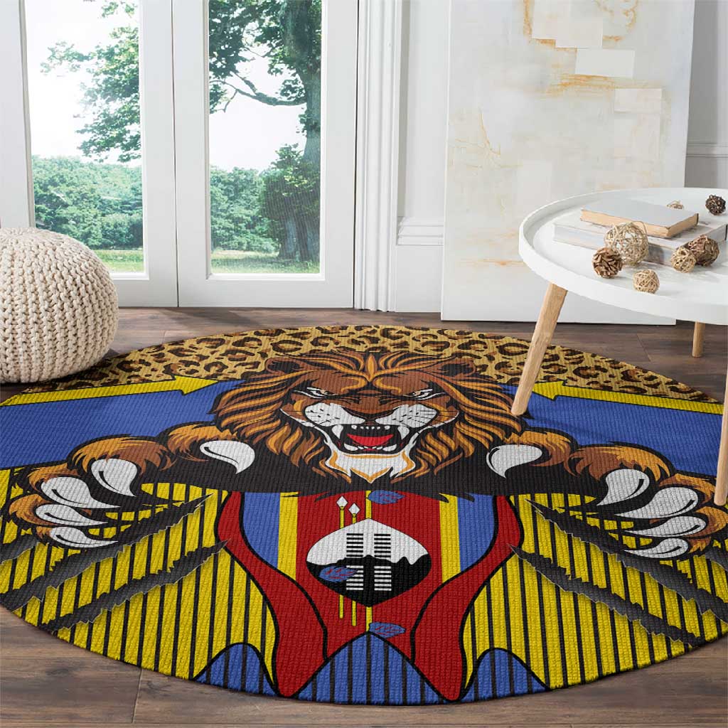 Swaziland Eswatini Round Carpet Coat of Arms Lion Elephant Shield Leopard Print Design TS04