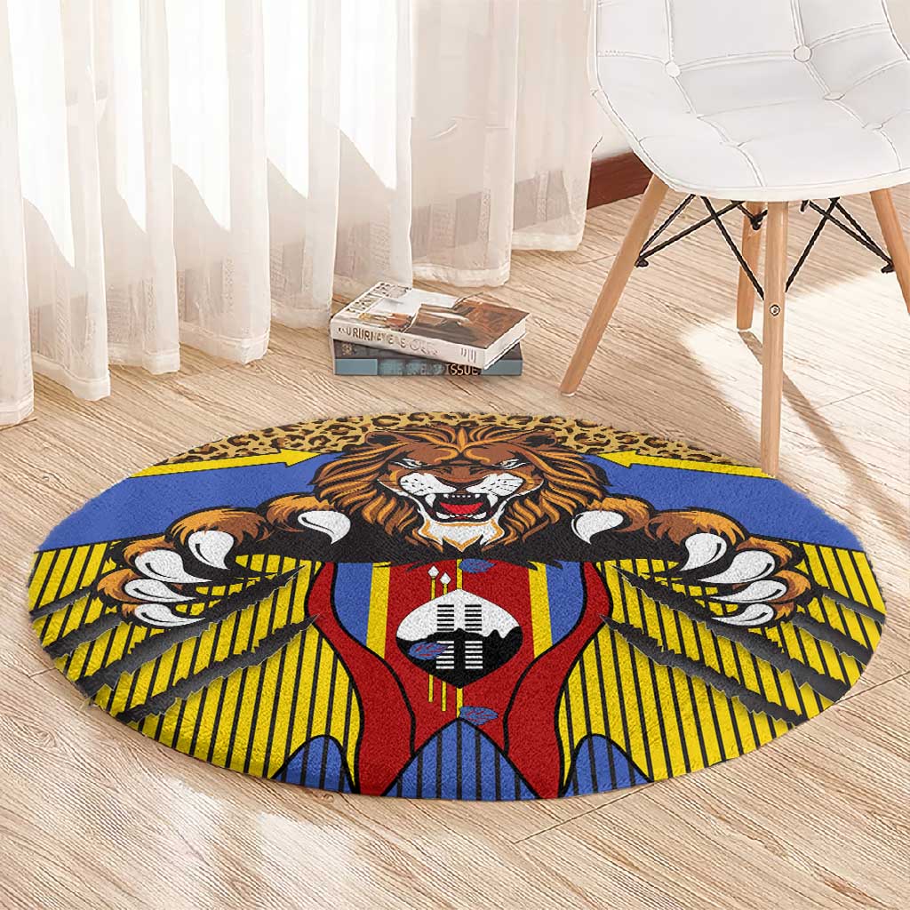 Swaziland Eswatini Round Carpet Coat of Arms Lion Elephant Shield Leopard Print Design TS04