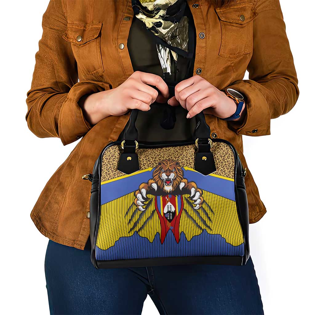 Swaziland Shoulder Handbag Coat of Arms Lion Elephant Shield Leopard Print Design TS04