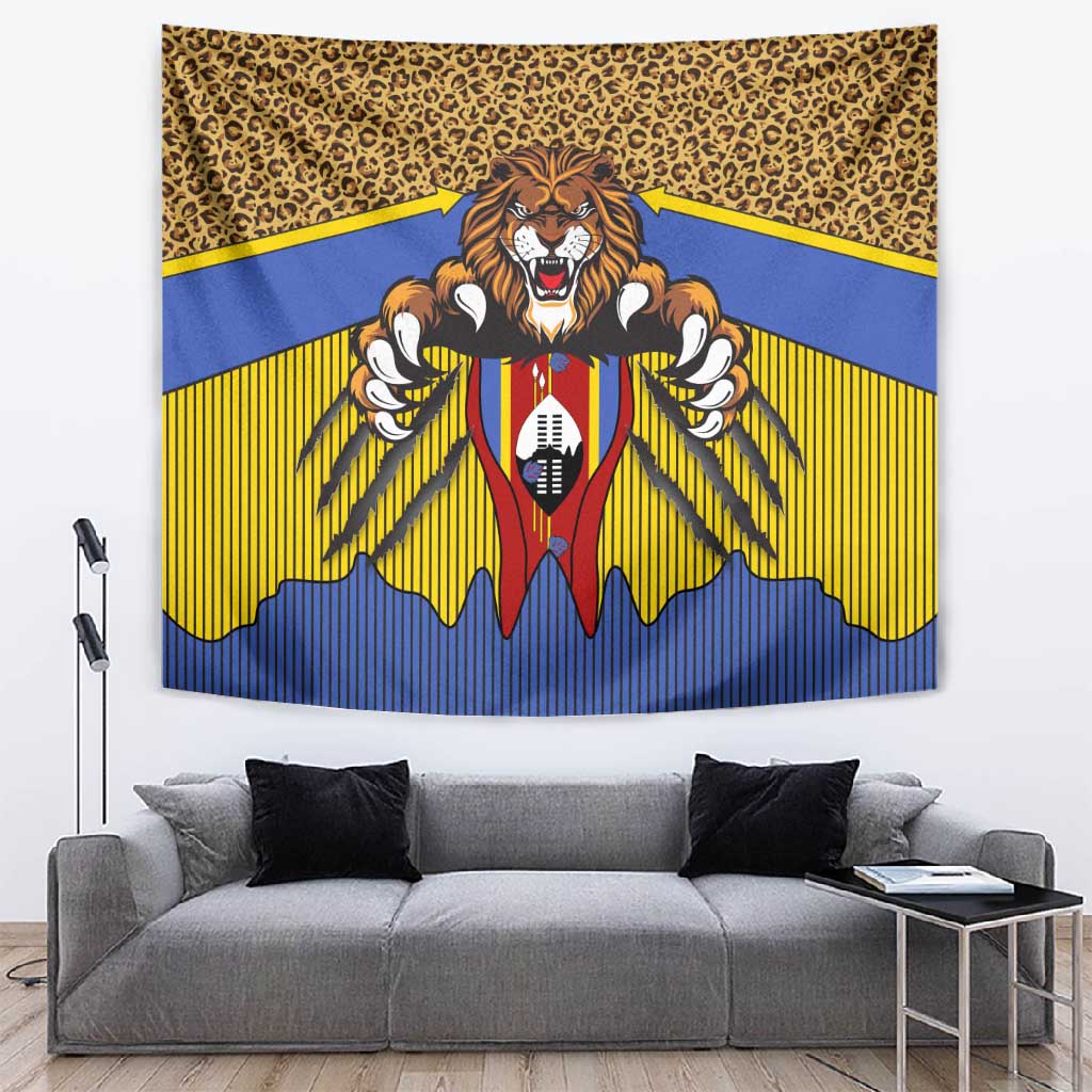 Swaziland Eswatini Tapestry Coat of Arms Lion Elephant Shield Leopard Print Design TS04