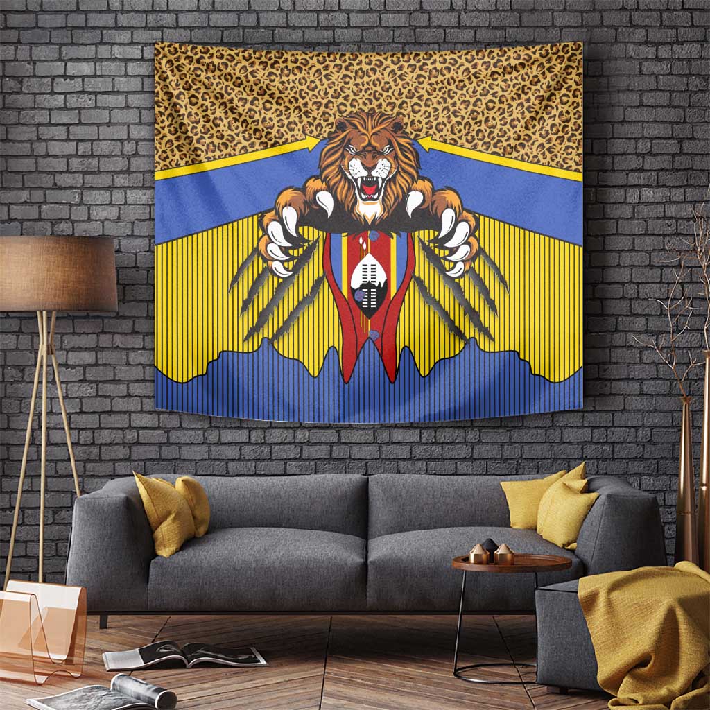 Swaziland Eswatini Tapestry Coat of Arms Lion Elephant Shield Leopard Print Design TS04