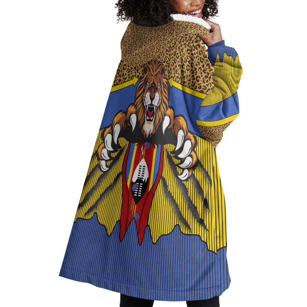 Swaziland Eswatini Wearable Blanket Hoodie Coat of Arms Lion Elephant Shield Leopard Print Design TS04