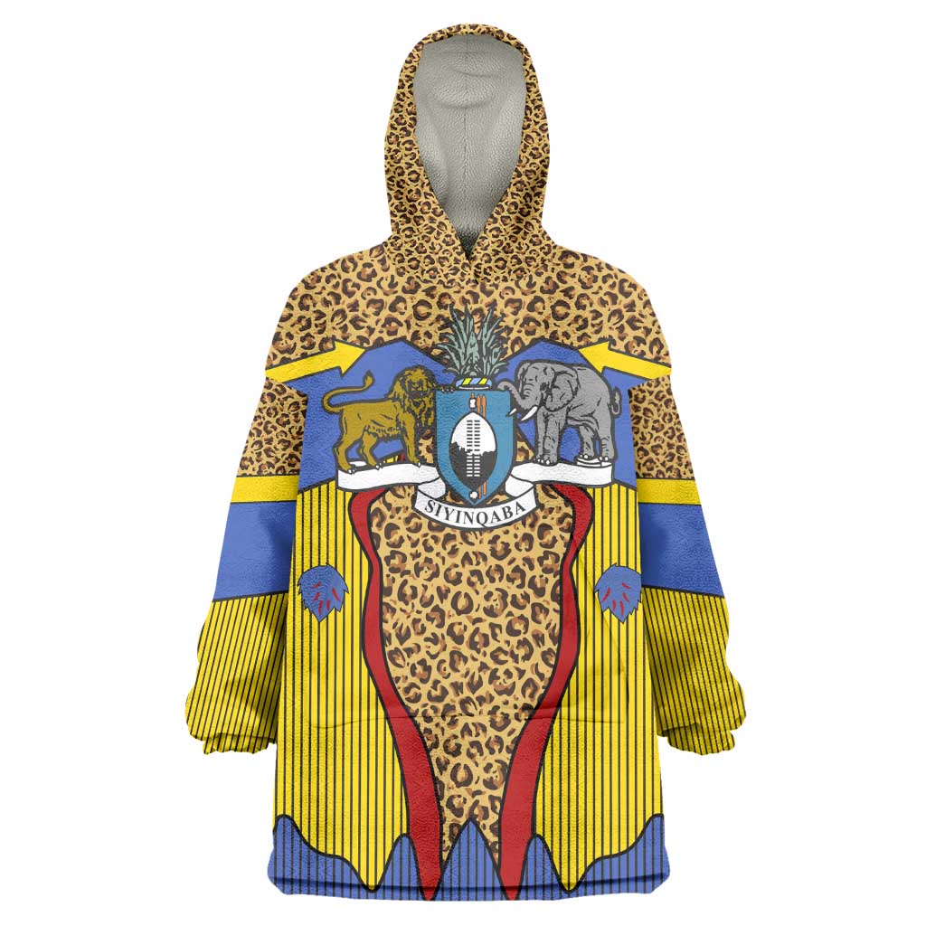Swaziland Eswatini Wearable Blanket Hoodie Coat of Arms Lion Elephant Shield Leopard Print Design TS04