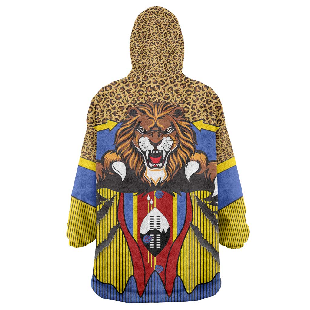 Swaziland Eswatini Wearable Blanket Hoodie Coat of Arms Lion Elephant Shield Leopard Print Design TS04