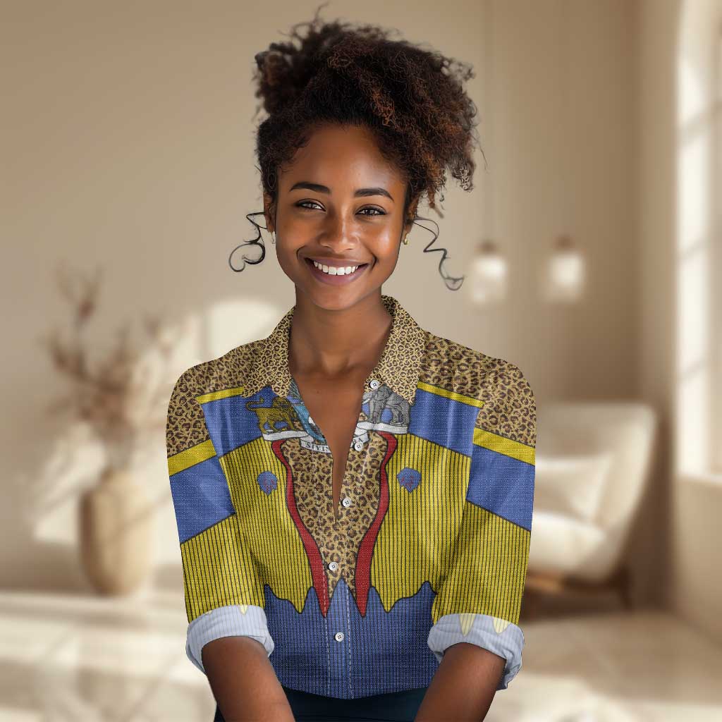 Swaziland Eswatini Women Casual Shirt Coat of Arms Lion Elephant Shield Leopard Print Design TS04