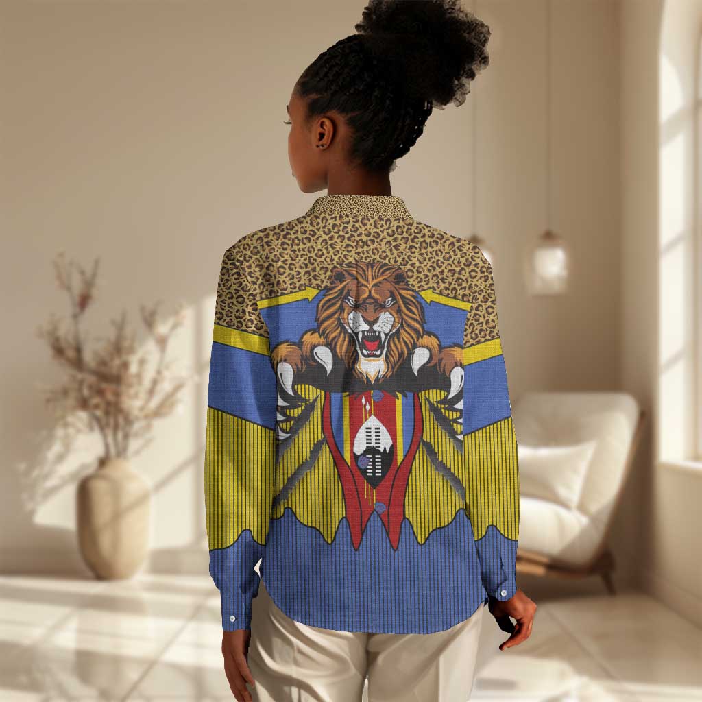 Swaziland Eswatini Women Casual Shirt Coat of Arms Lion Elephant Shield Leopard Print Design TS04