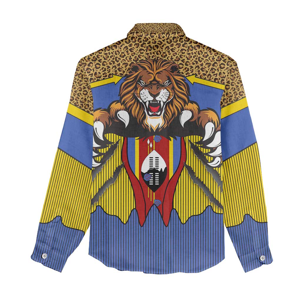 Swaziland Eswatini Women Casual Shirt Coat of Arms Lion Elephant Shield Leopard Print Design TS04