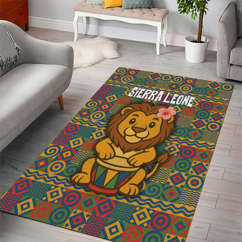 Sierra Leone Area Rug - Cute Lion Playing Djembe Drum and Tribal Pattern Design TS04