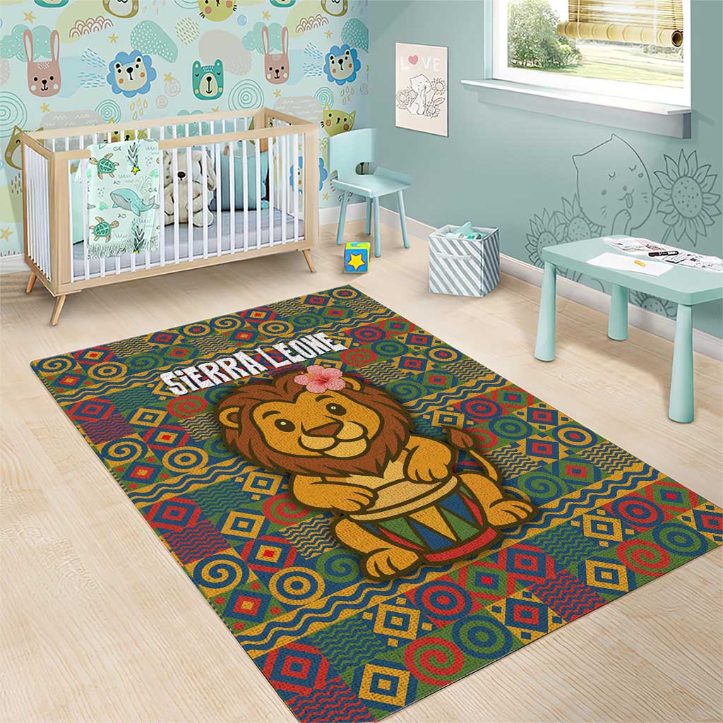Sierra Leone Area Rug - Cute Lion Playing Djembe Drum and Tribal Pattern Design TS04