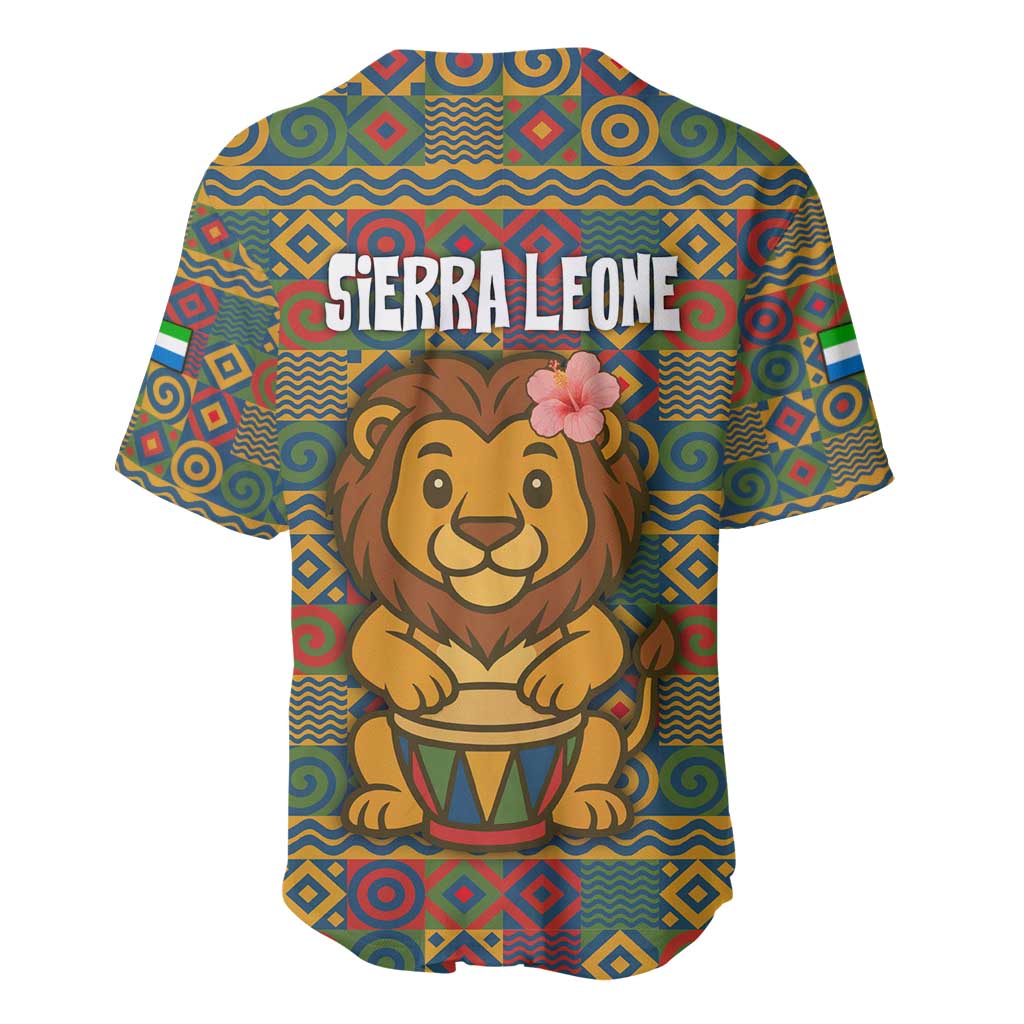 Sierra Leone Baseball Jersey - Cute Lion Playing Djembe Drum and Tribal Pattern Design TS04