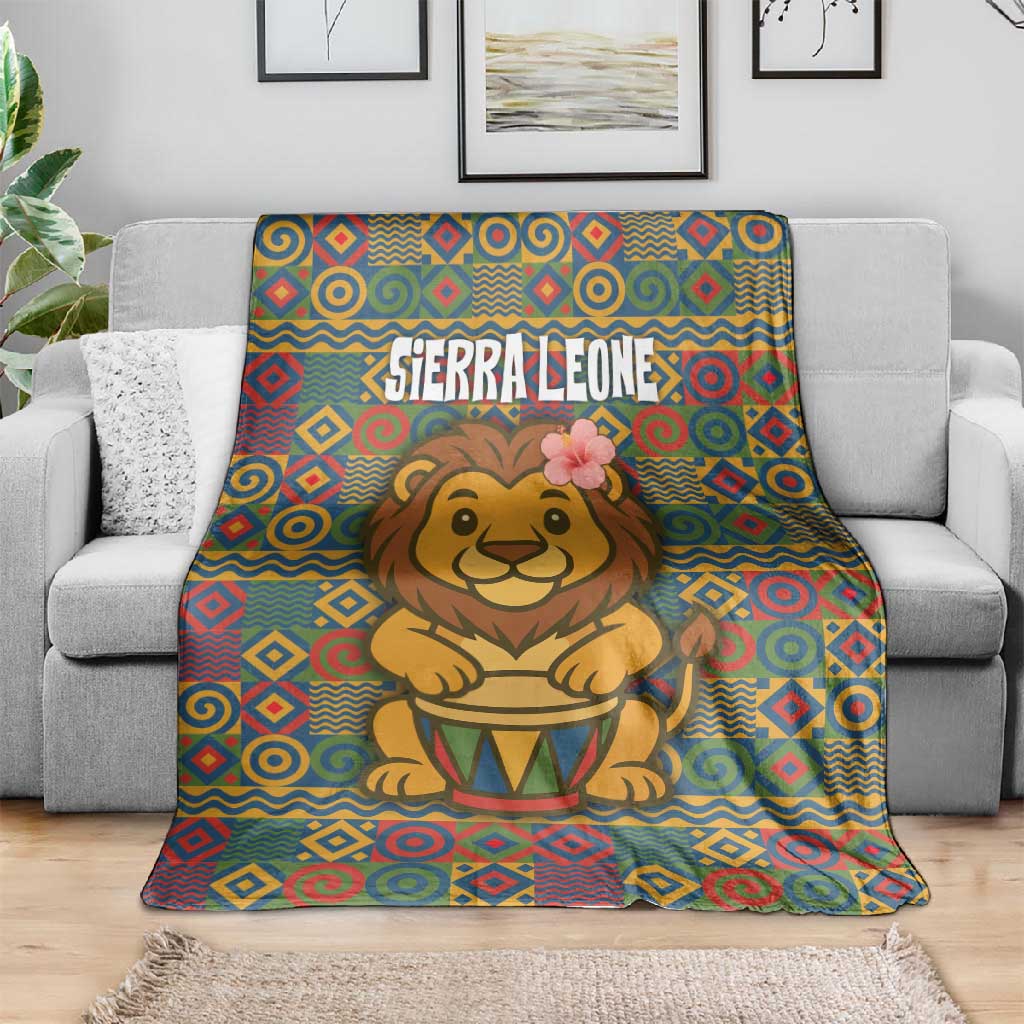 Sierra Leone Blanket - Cute Lion Playing Djembe Drum and Tribal Pattern Design TS04