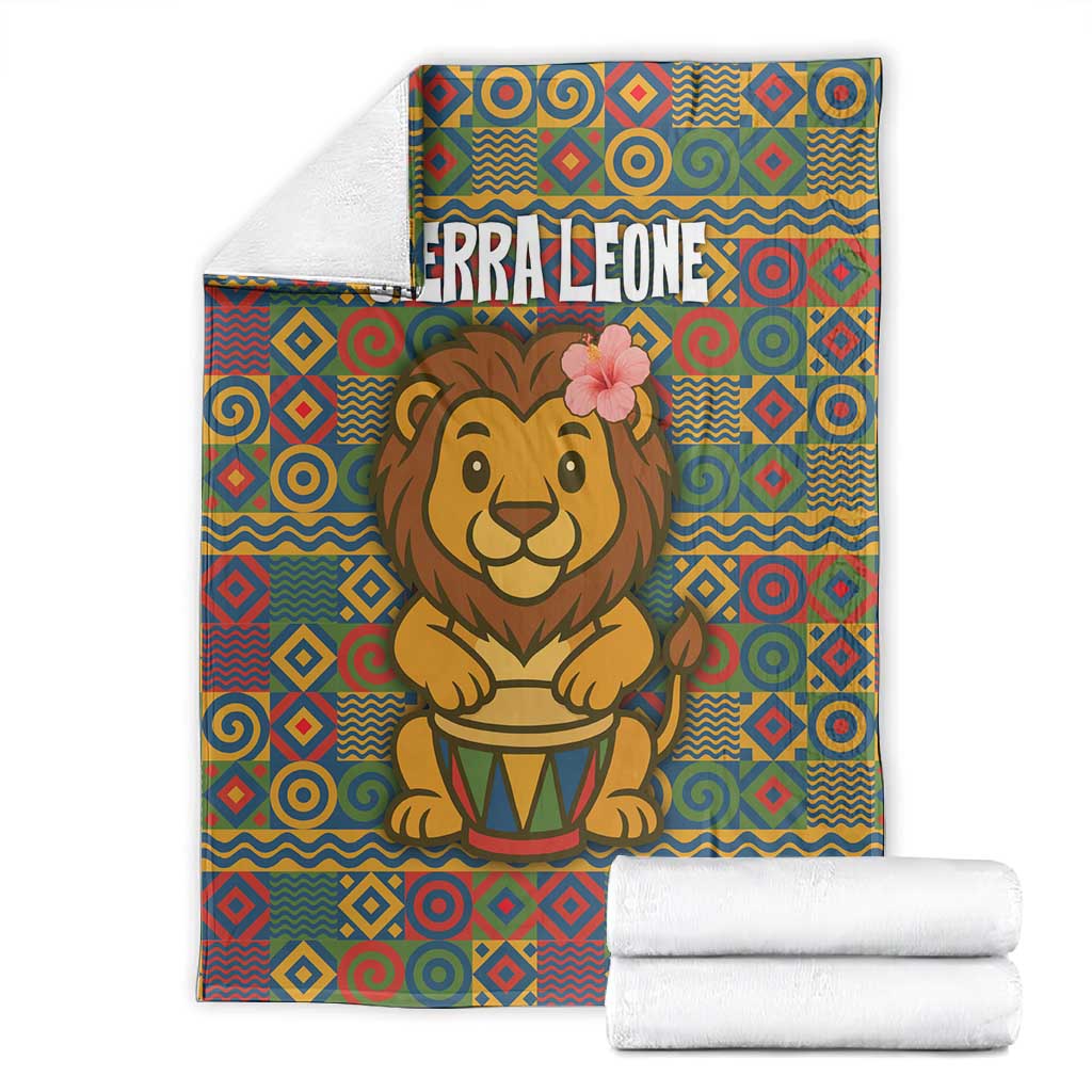 Sierra Leone Blanket - Cute Lion Playing Djembe Drum and Tribal Pattern Design TS04