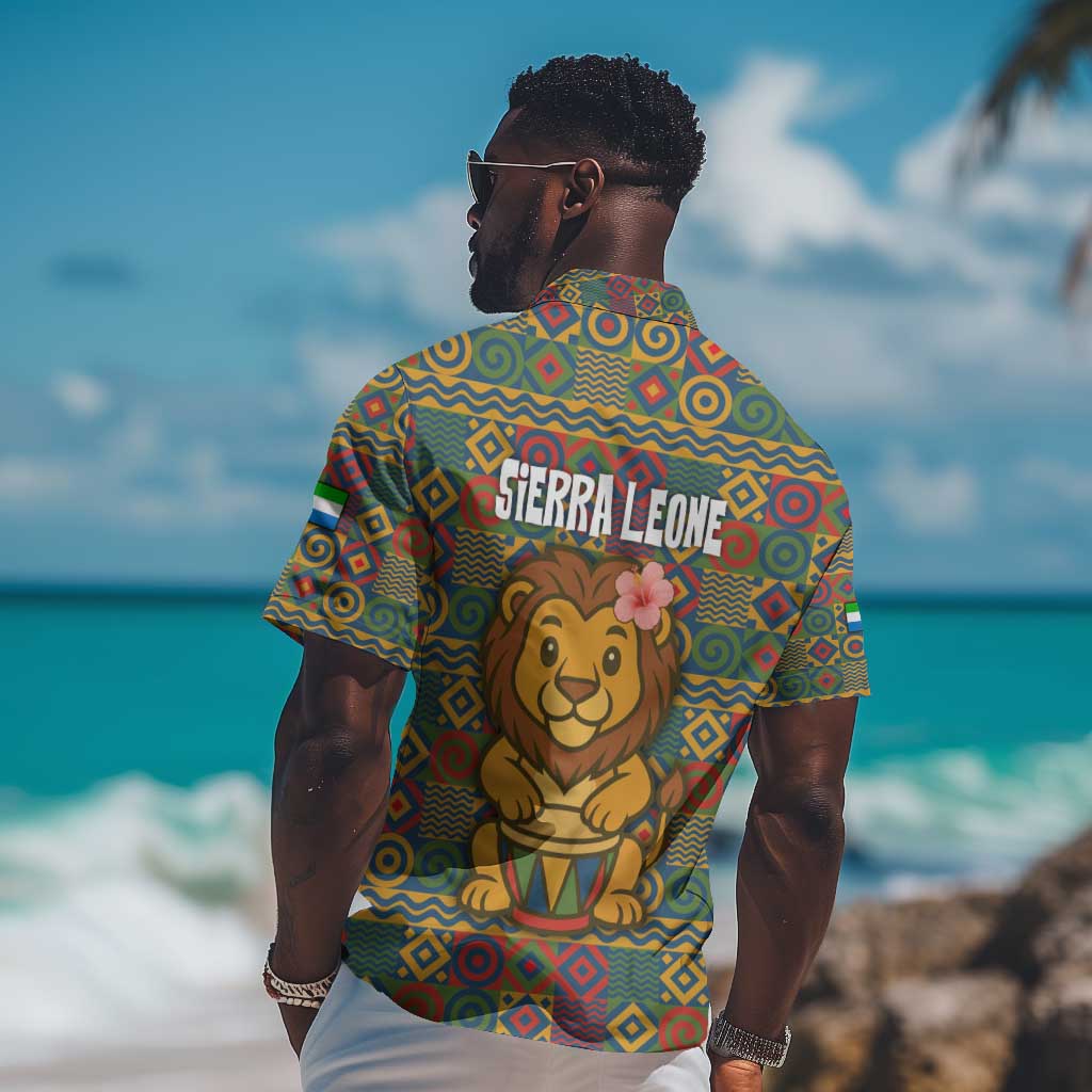 Sierra Leone Hawaiian Shirt - Cute Lion Playing Djembe Drum and Tribal Pattern Design TS04