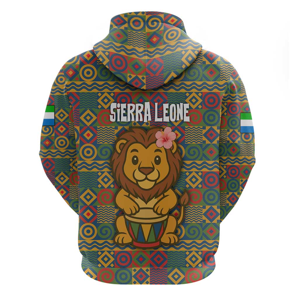 Sierra Leone Hoodie with Cute Lion Playing Djembe Drum and Tribal Pattern Design TS04