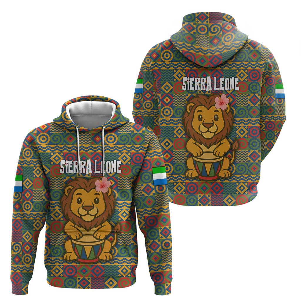 Sierra Leone Hoodie with Cute Lion Playing Djembe Drum and Tribal Pattern Design TS04