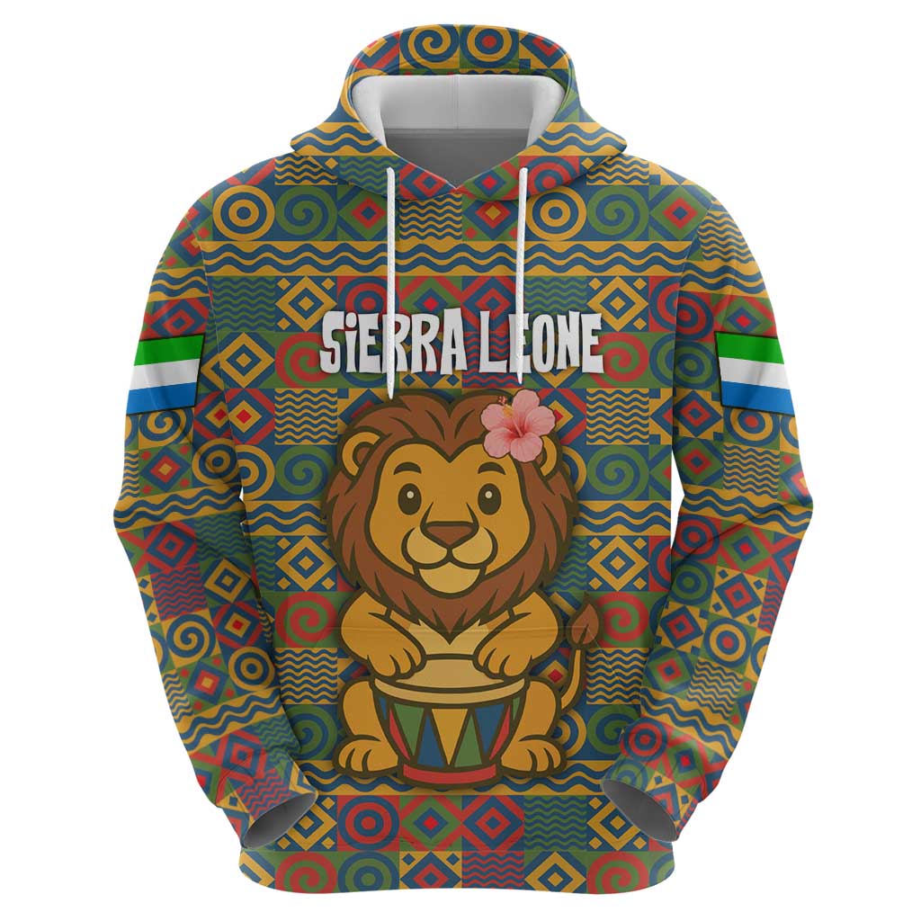 Sierra Leone Hoodie with Cute Lion Playing Djembe Drum and Tribal Pattern Design TS04