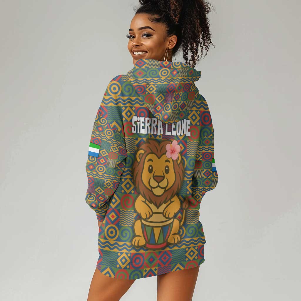 Sierra Leone Hoodie Dress - Cute Lion Playing Djembe Drum and Tribal Pattern Design TS04