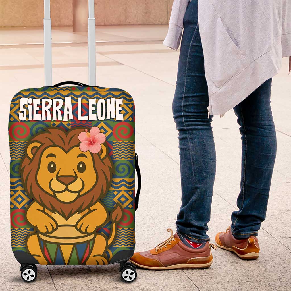 Sierra Leone Luggage Cover with Cute Lion Playing Djembe Drum and Tribal Pattern Design TS04