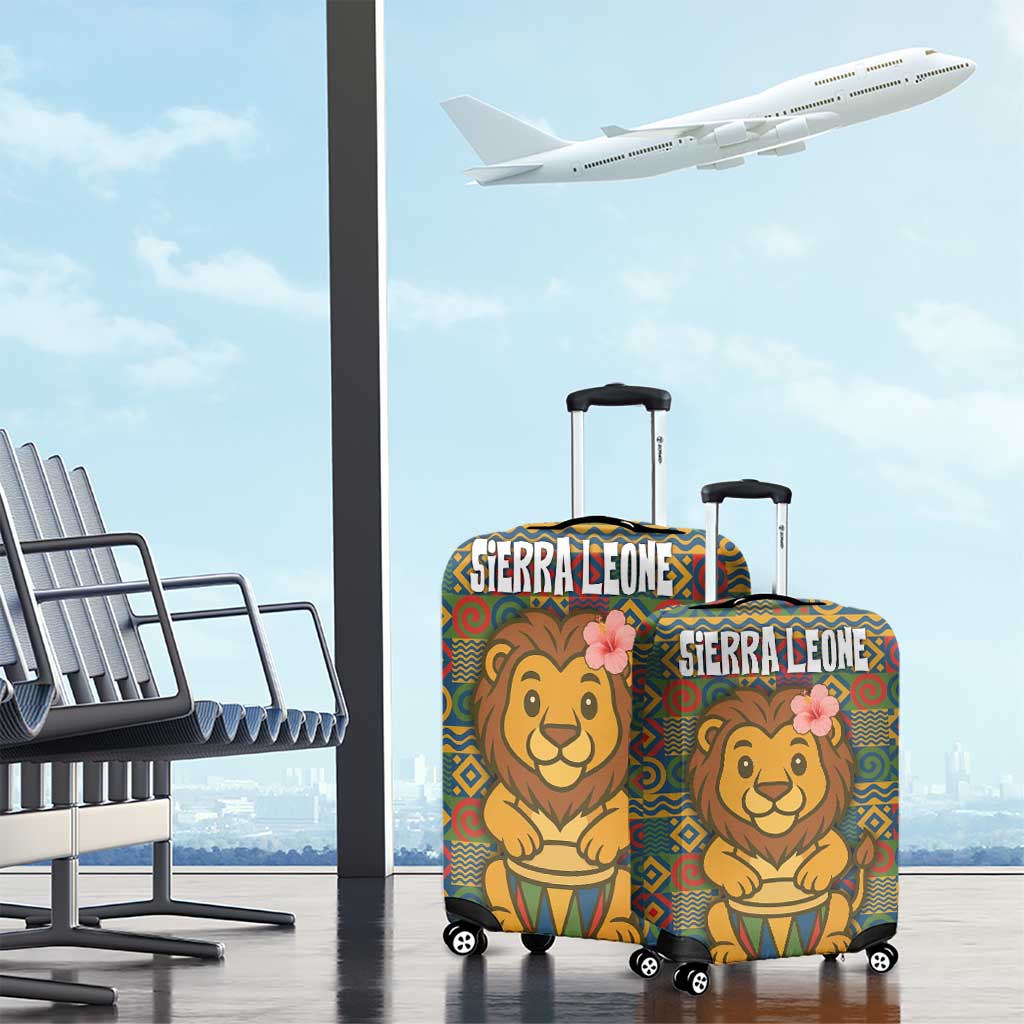 Sierra Leone Luggage Cover with Cute Lion Playing Djembe Drum and Tribal Pattern Design TS04