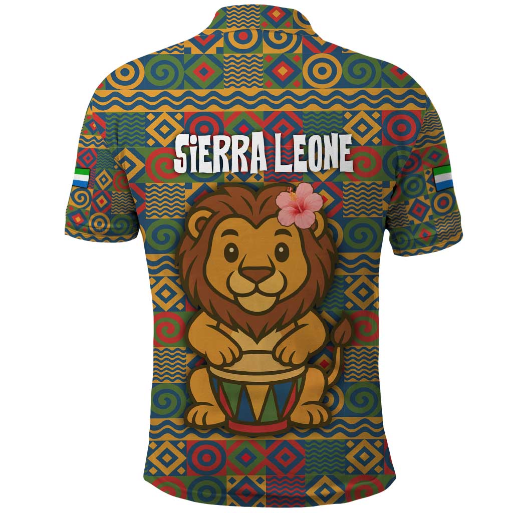 Sierra Leone Polo Shirt with Cute Lion Playing Djembe Drum and Tribal Pattern Design TS04