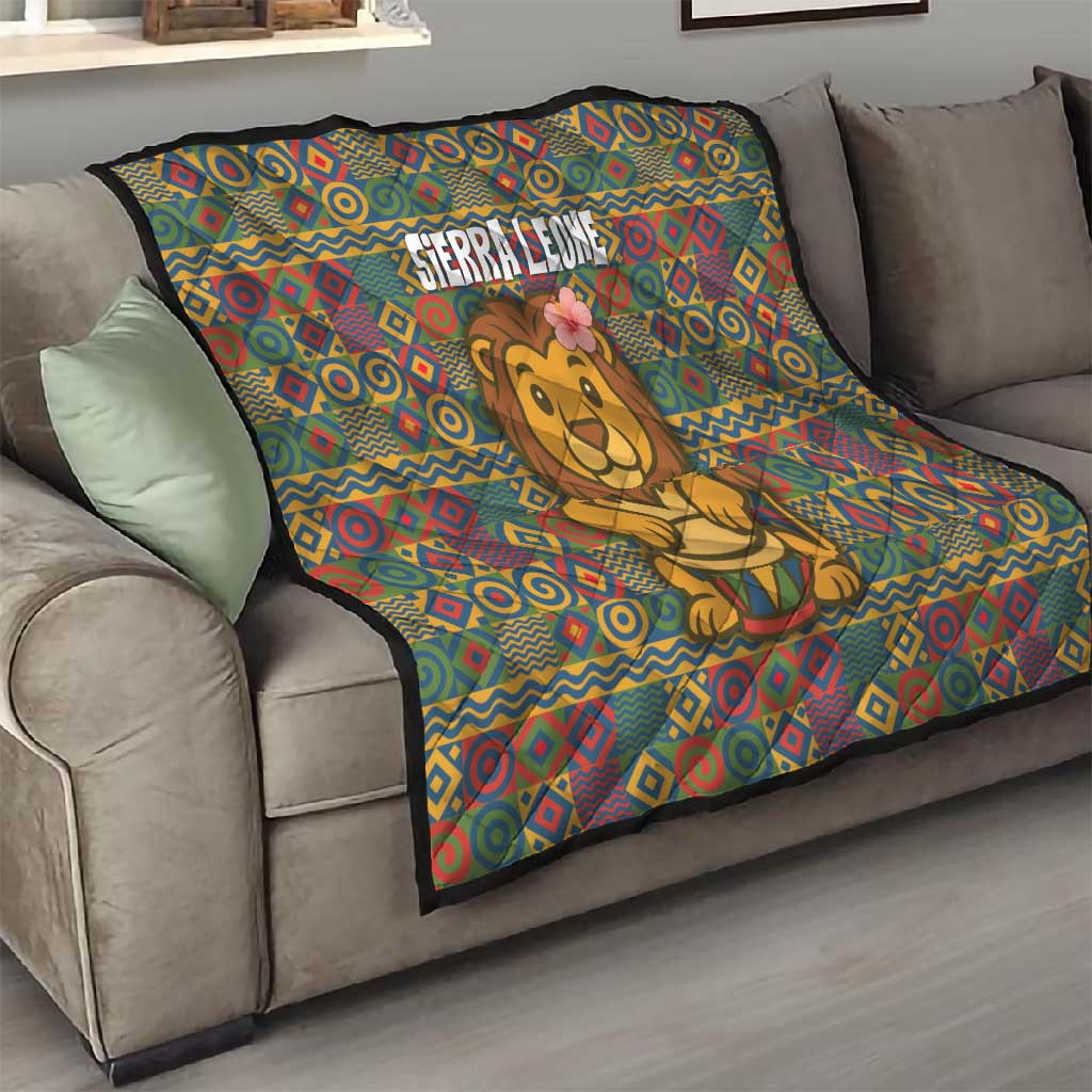 Sierra Leone Quilt - Cute Lion Playing Djembe Drum and Tribal Pattern Design TS04