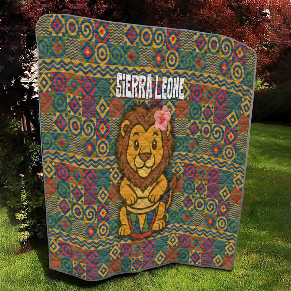 Sierra Leone Quilt - Cute Lion Playing Djembe Drum and Tribal Pattern Design TS04