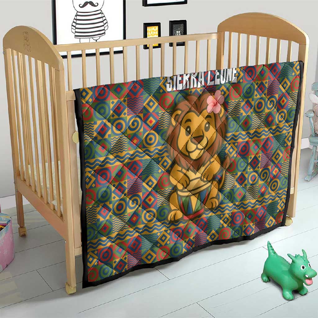 Sierra Leone Quilt - Cute Lion Playing Djembe Drum and Tribal Pattern Design TS04