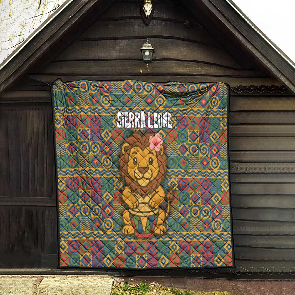 Sierra Leone Quilt - Cute Lion Playing Djembe Drum and Tribal Pattern Design TS04