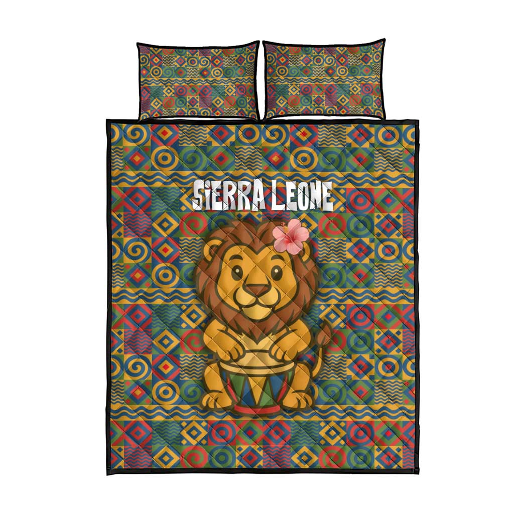 Sierra Leone Quilt Bed Set - Cute Lion Playing Djembe Drum and Tribal Pattern Design TS04
