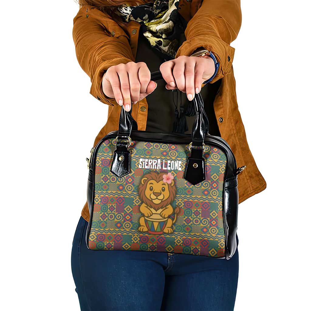 Sierra Leone Shoulder Handbag with Cute Lion Playing Djembe Drum and Tribal Pattern Design TS04
