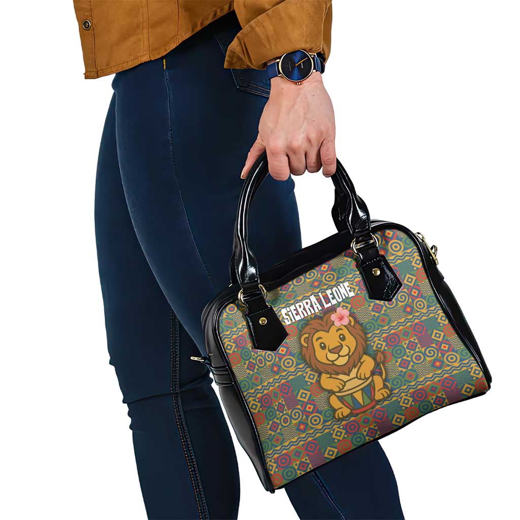 Sierra Leone Shoulder Handbag with Cute Lion Playing Djembe Drum and Tribal Pattern Design TS04