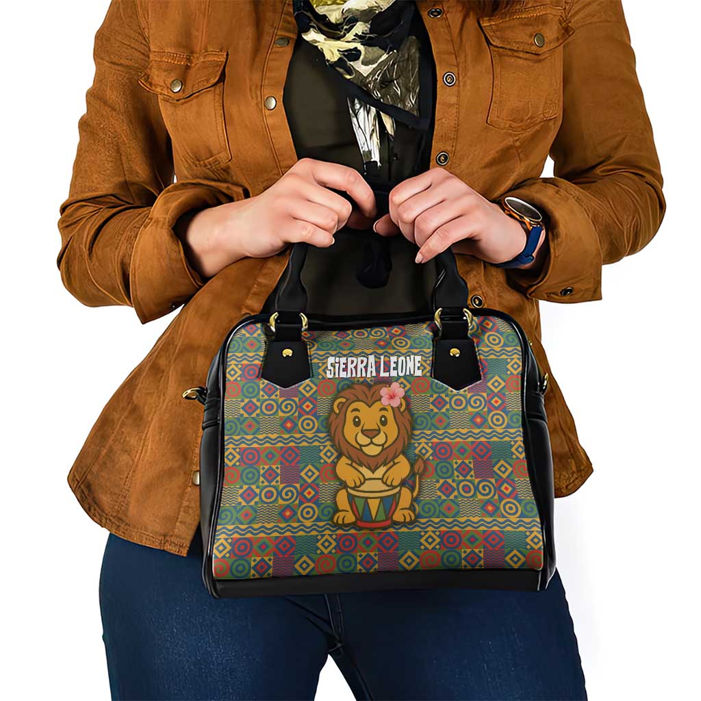 Sierra Leone Shoulder Handbag with Cute Lion Playing Djembe Drum and Tribal Pattern Design TS04