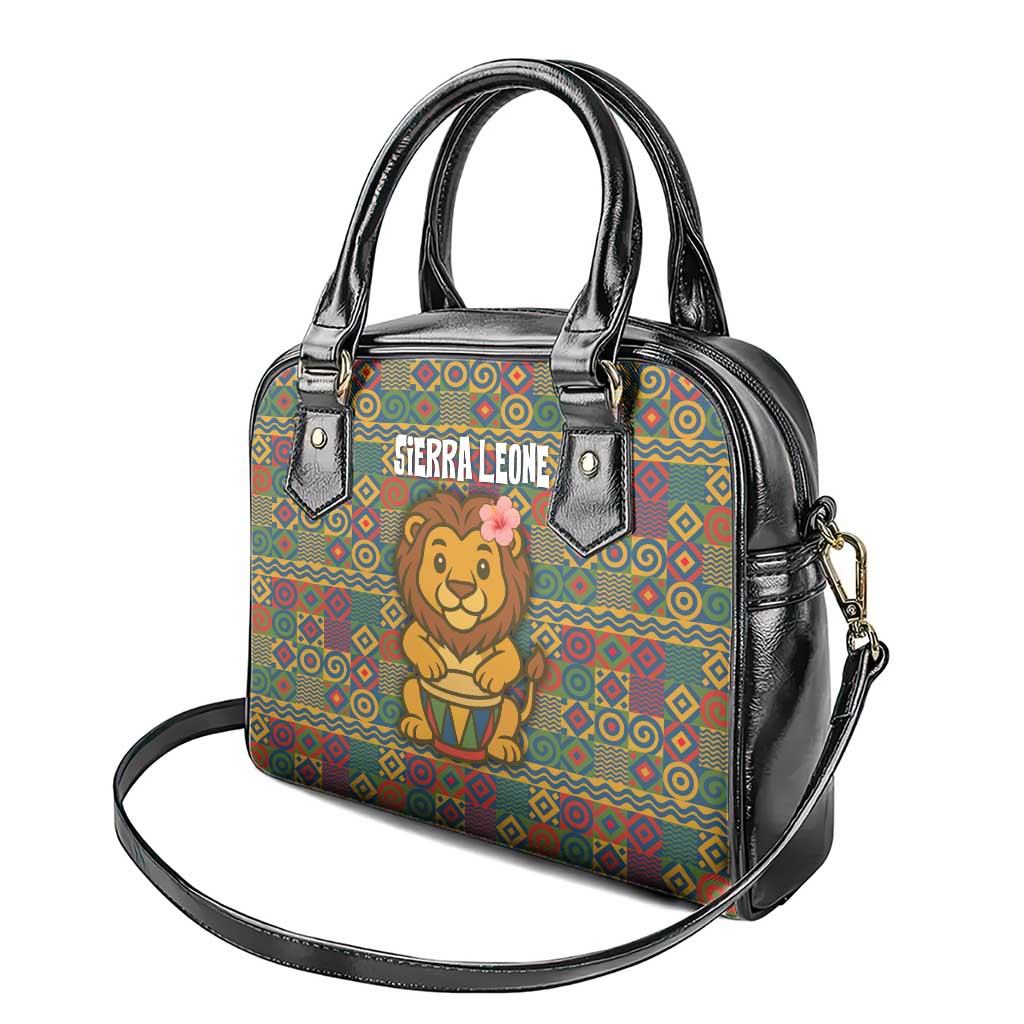 Sierra Leone Shoulder Handbag with Cute Lion Playing Djembe Drum and Tribal Pattern Design TS04