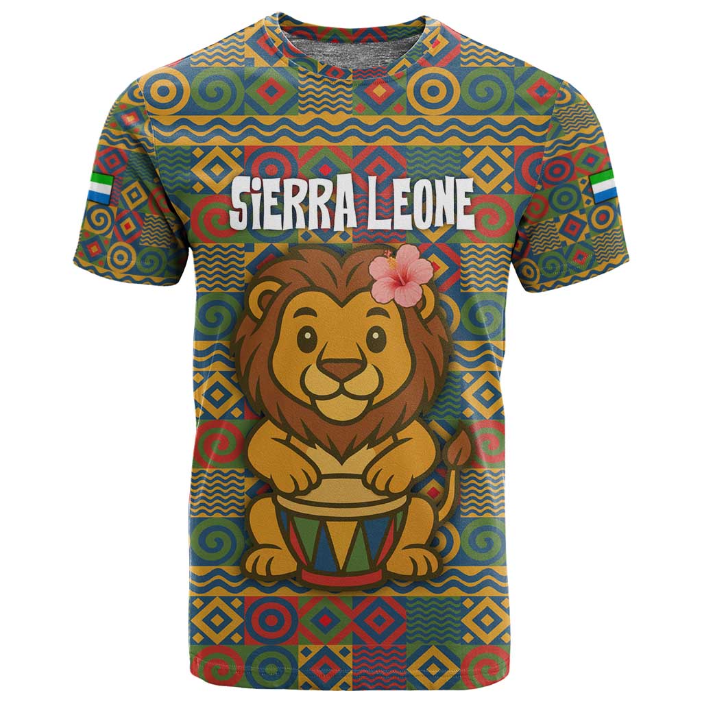 Sierra Leone T shirt - Cute Lion Playing Djembe Drum and Tribal Pattern Design TS04