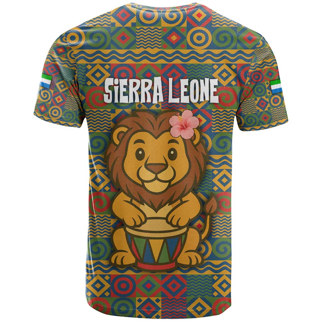 Sierra Leone T shirt - Cute Lion Playing Djembe Drum and Tribal Pattern Design TS04