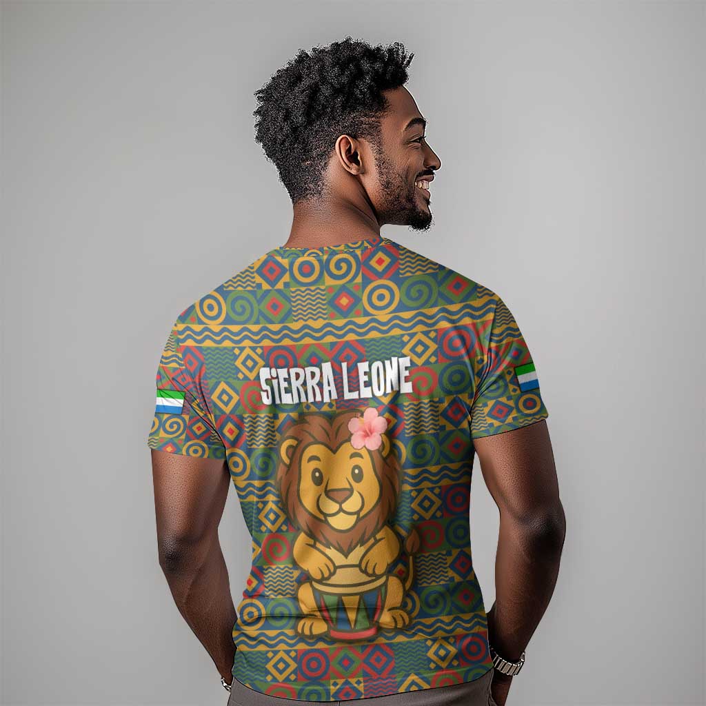 Sierra Leone T shirt - Cute Lion Playing Djembe Drum and Tribal Pattern Design TS04